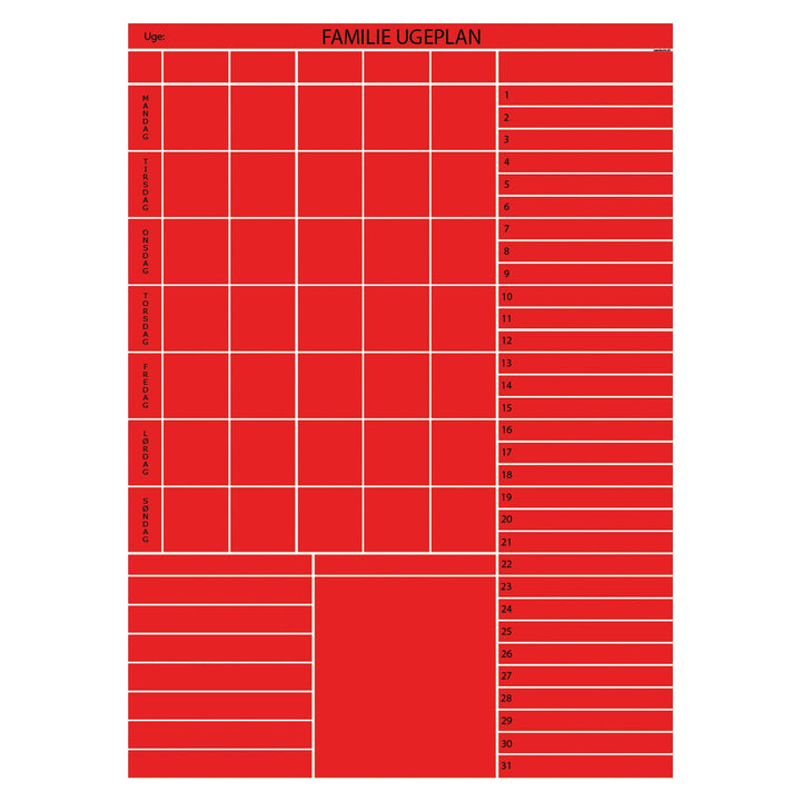 Leantools Planlægningstavle Rød Familie plan uge selvklæbende whiteboardfolie 65x90 cm