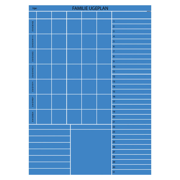 Leantools Planlægningstavle Blå Familie plan uge selvklæbende whiteboardfolie 65x90 cm