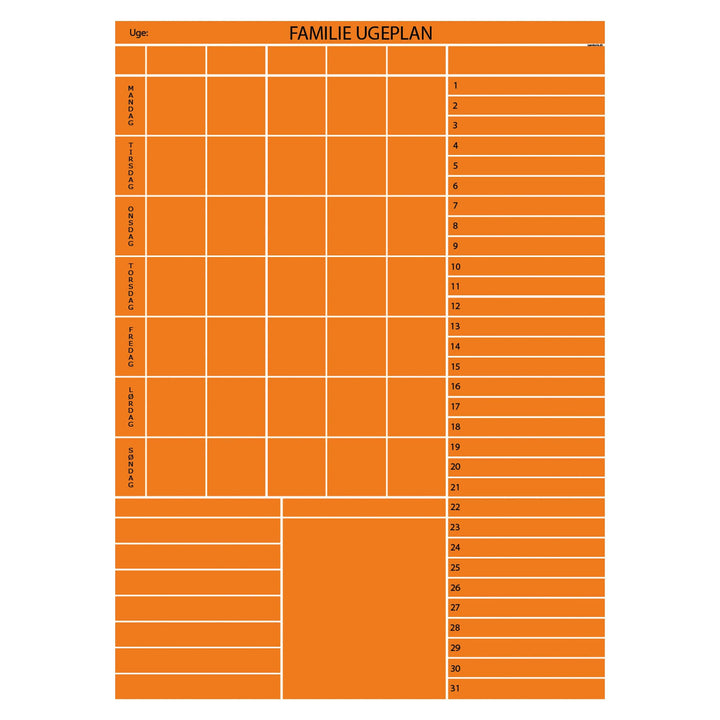 Leantools Planlægningstavle Orange Familie plan uge selvklæbende whiteboardfolie 65x90 cm