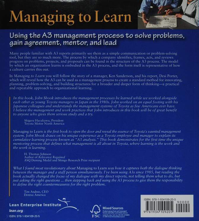 Lean Interprize Institute Bøger Managing to learn: using the A3 management process
